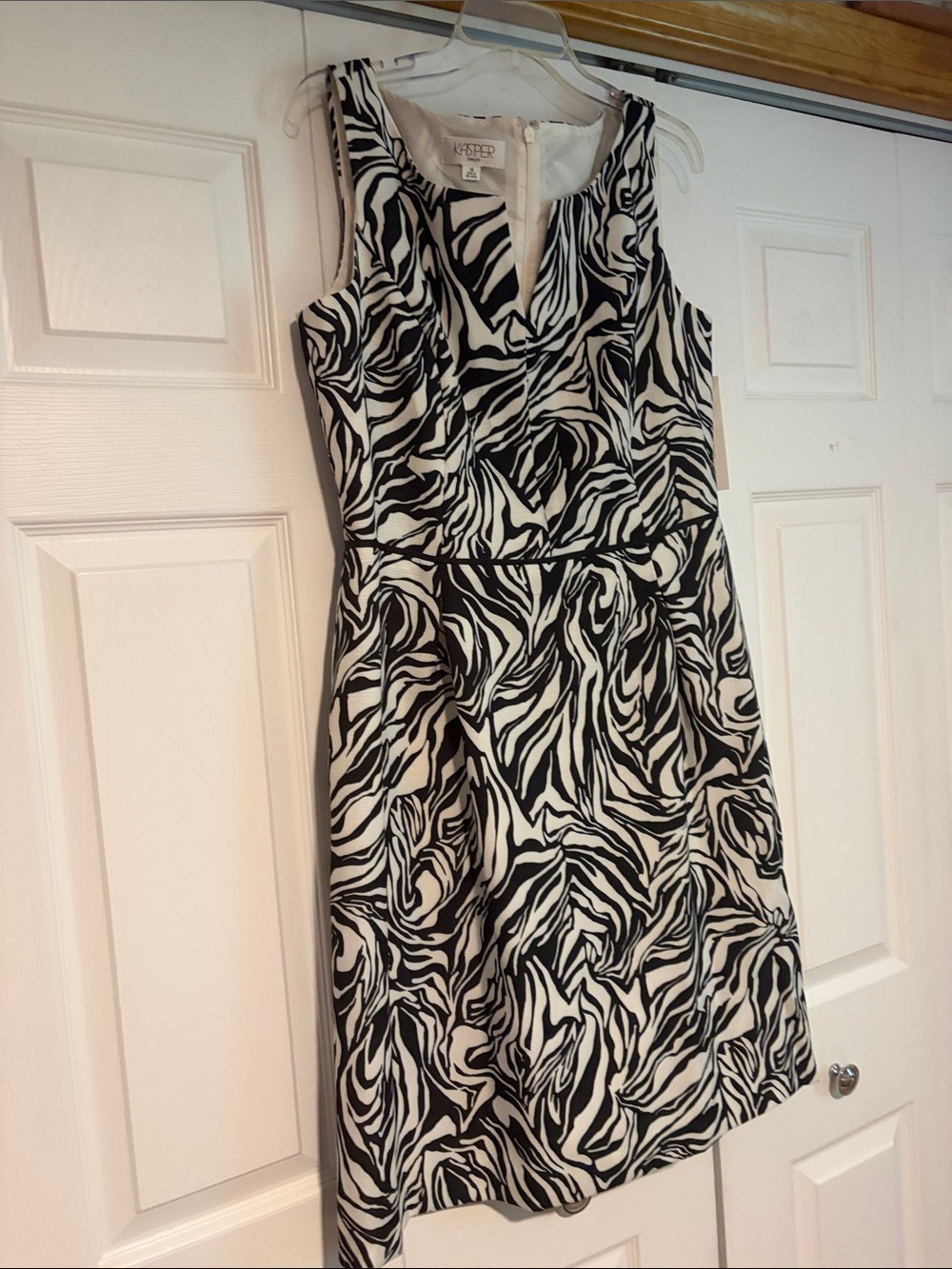 Kasper Black & White Zebra Print Midi Dress